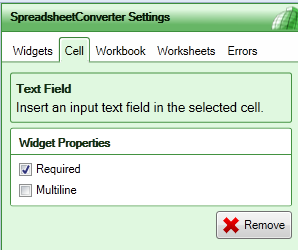 Screenshot of the Text Field widget settings Screenshot of the Text Field widget settings
